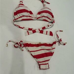 Vix Red and White Striped Bikini